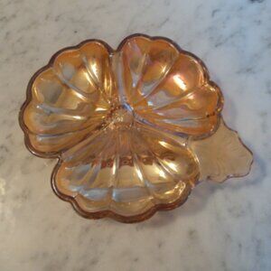 Vintage Jeanette Marigold, Peach Lustre Glass Clover-Shaped Dish